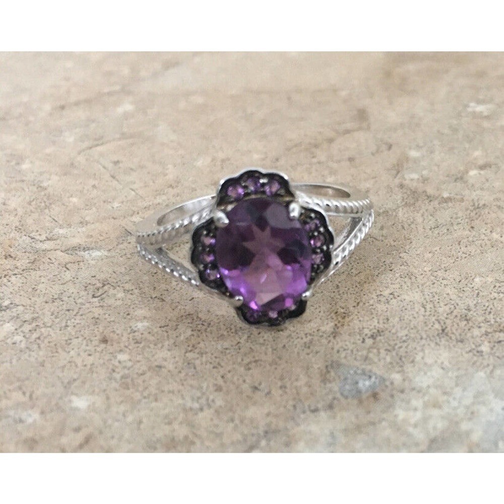 Sterling Silver 925 Marked JS Purple Ring Size 7.5